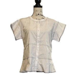 Donna Karan New York White Black Stitched Morning Dew Shirt  Button Front XS